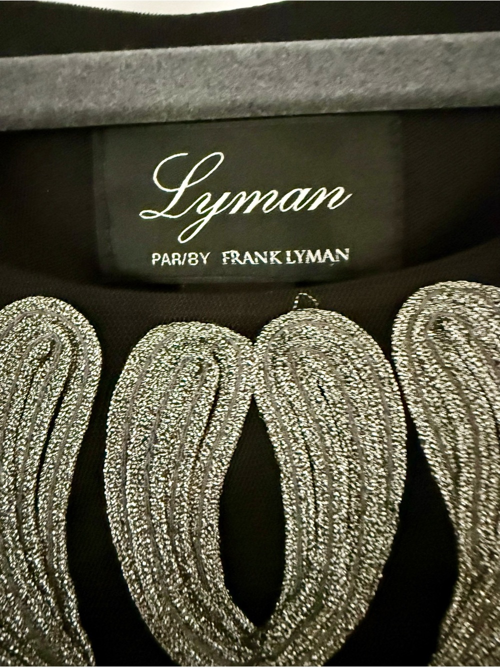 Frank Lyman Design Black Midi Cocktail Dress with Silver Embroidered Appliqué - Picture 2 of 7